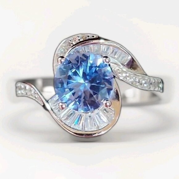 Jewelry - Sterling Silver Lab Created 2.0 CT Aquamarine Swirl Ring with Diamonds